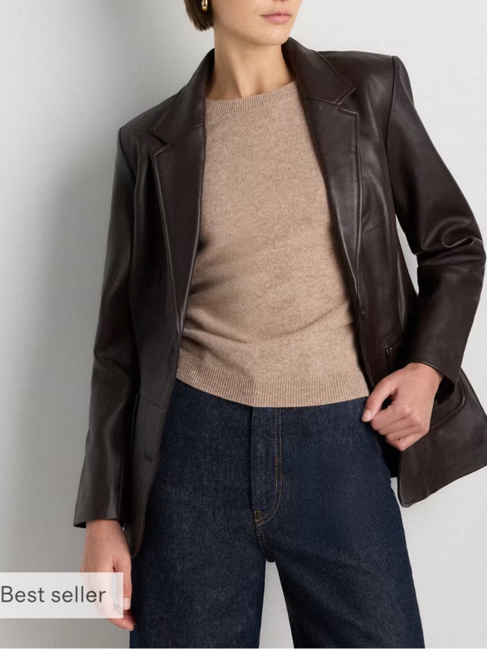 Quince 100% Leather Blazer in Rich Brown
